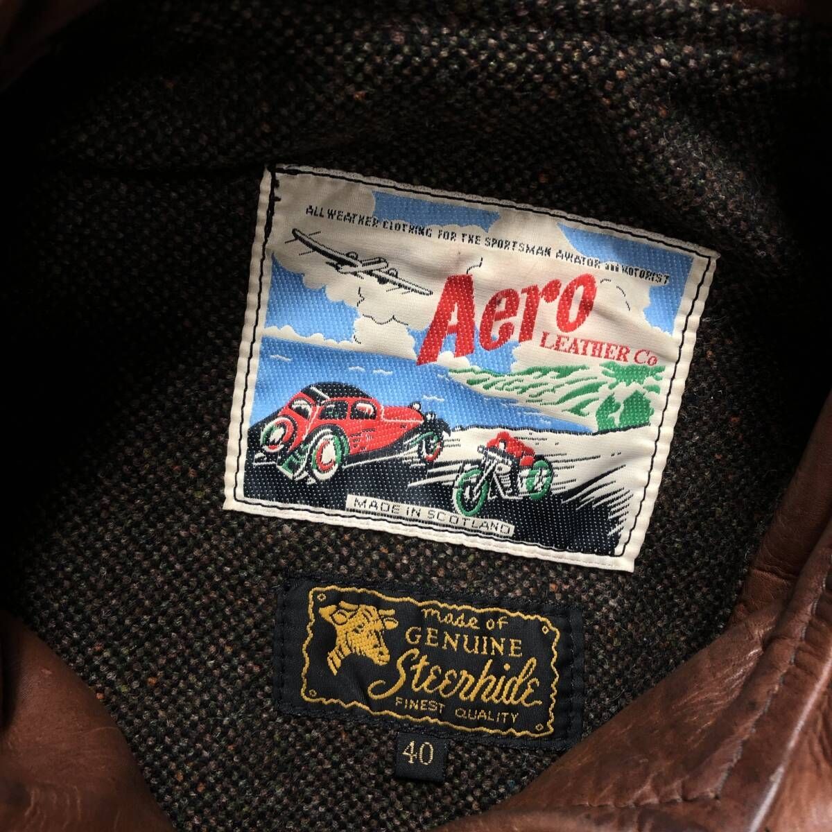GQ4537◇AERO LEATHER : ステアハイド レザージャケット◇40◇ブラウン 