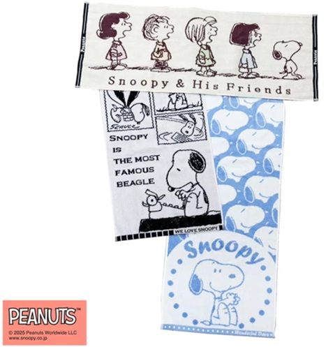 B【3枚セット】西川 スヌーピーフェイスタオル 34x80cm 綿100