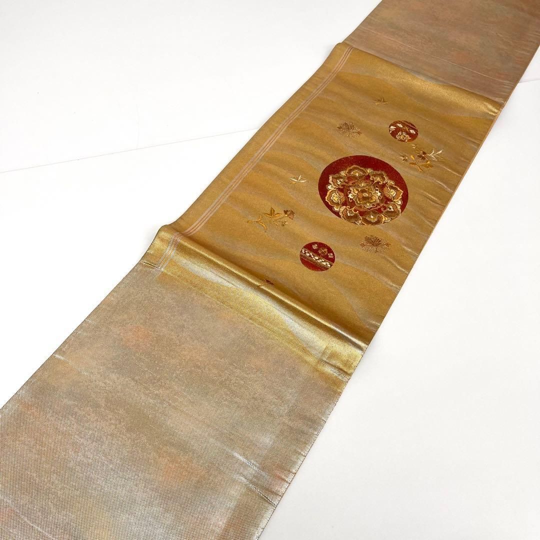 着物と帯 時流 F 2533◆正絹 袋帯◆長尺 刺繍 綴れ織 華文 ゴールド