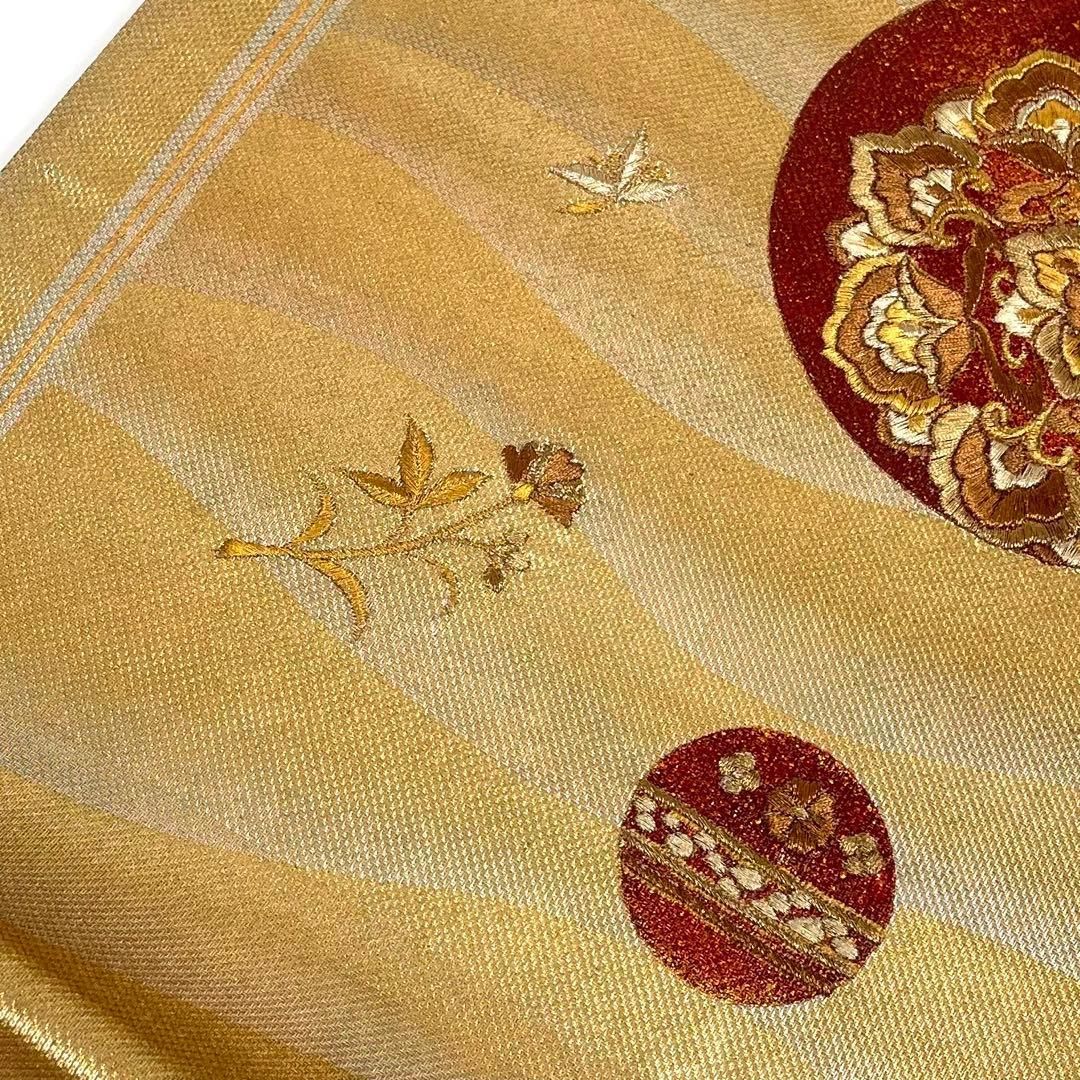  着物と帯 時流 F 2533◆正絹 袋帯◆長尺 刺繍 綴れ織 華文 ゴールド 袋帯 帯