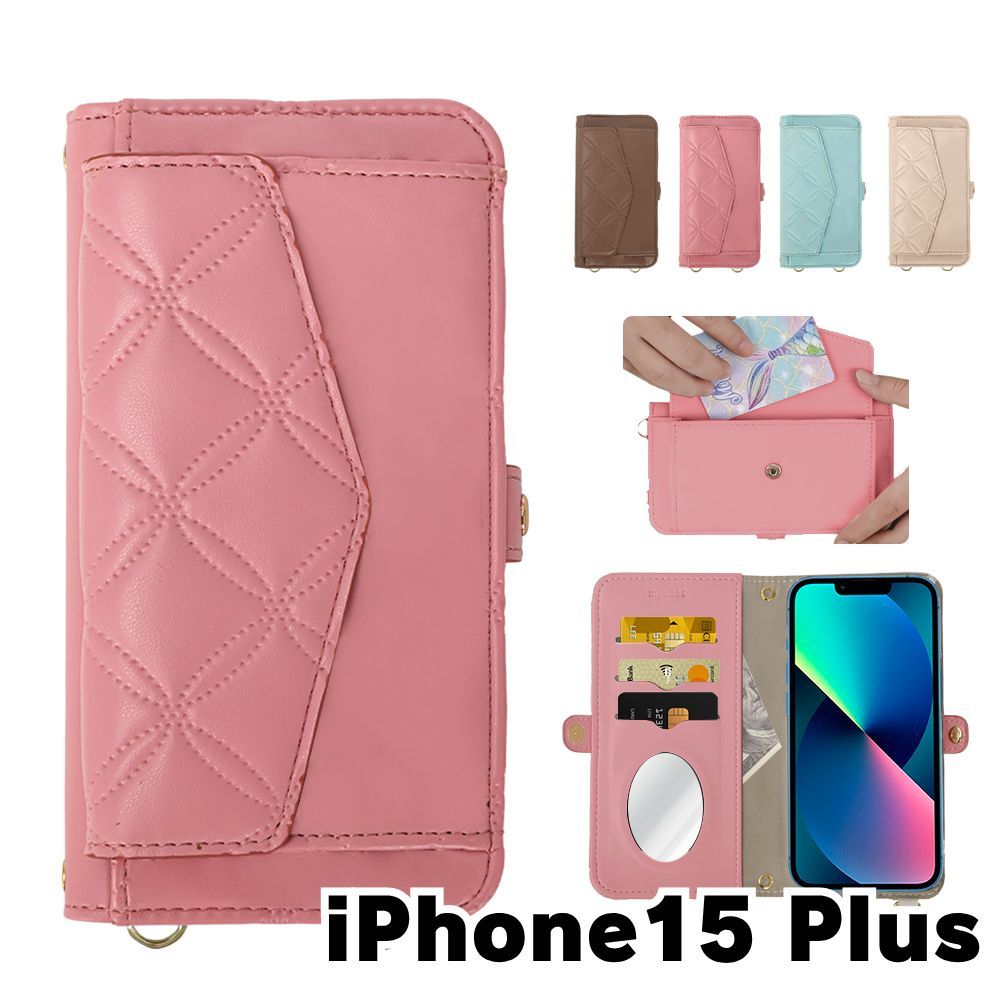 ♪iPhone 15 plus 手帳型 iPhone カード収納 ピンク iPhone 15 ケース 手帳型 レザー お財布 カードケース 軽量 カード収納