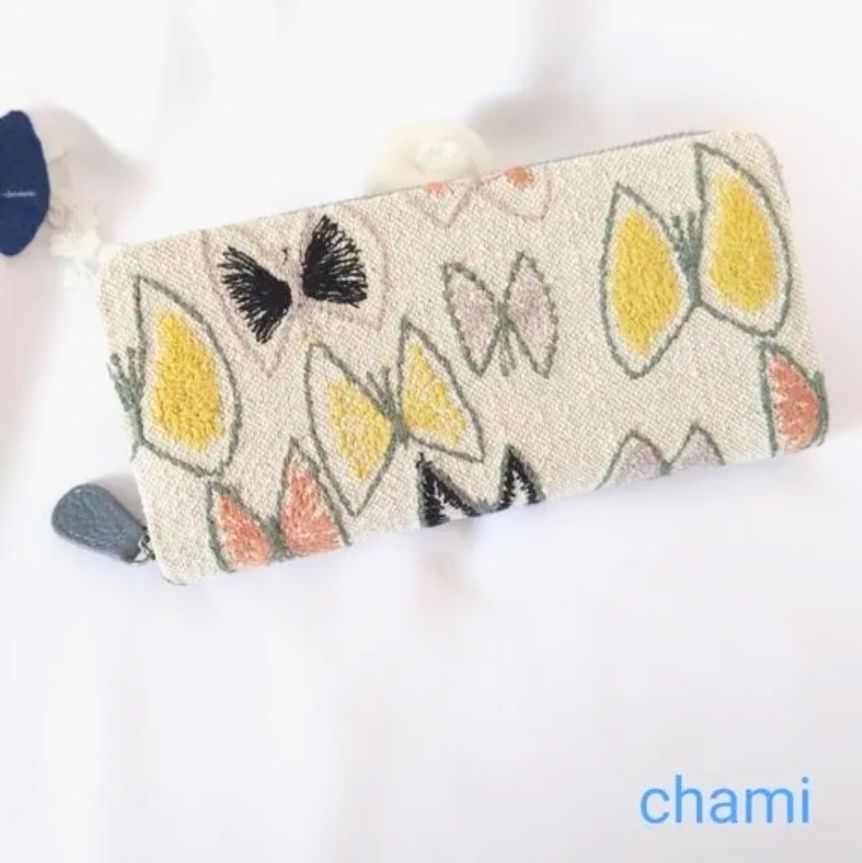 受注製作】 スカイフラワー ベージュ 本革ギャルソン長財布 ミナ