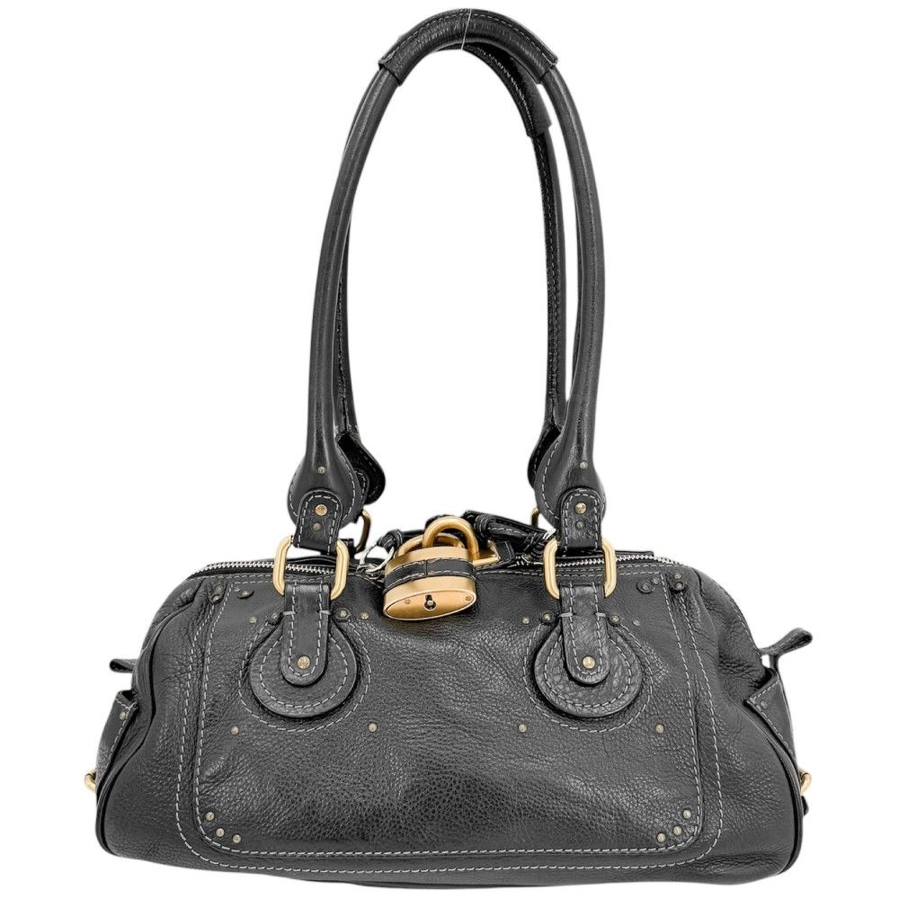 M*i様 黒レザー ハンドバッグ ゴールド金具付き　クロエ M*i様 黒レザー ハンドバッグ ゴールド金具付きクロエ