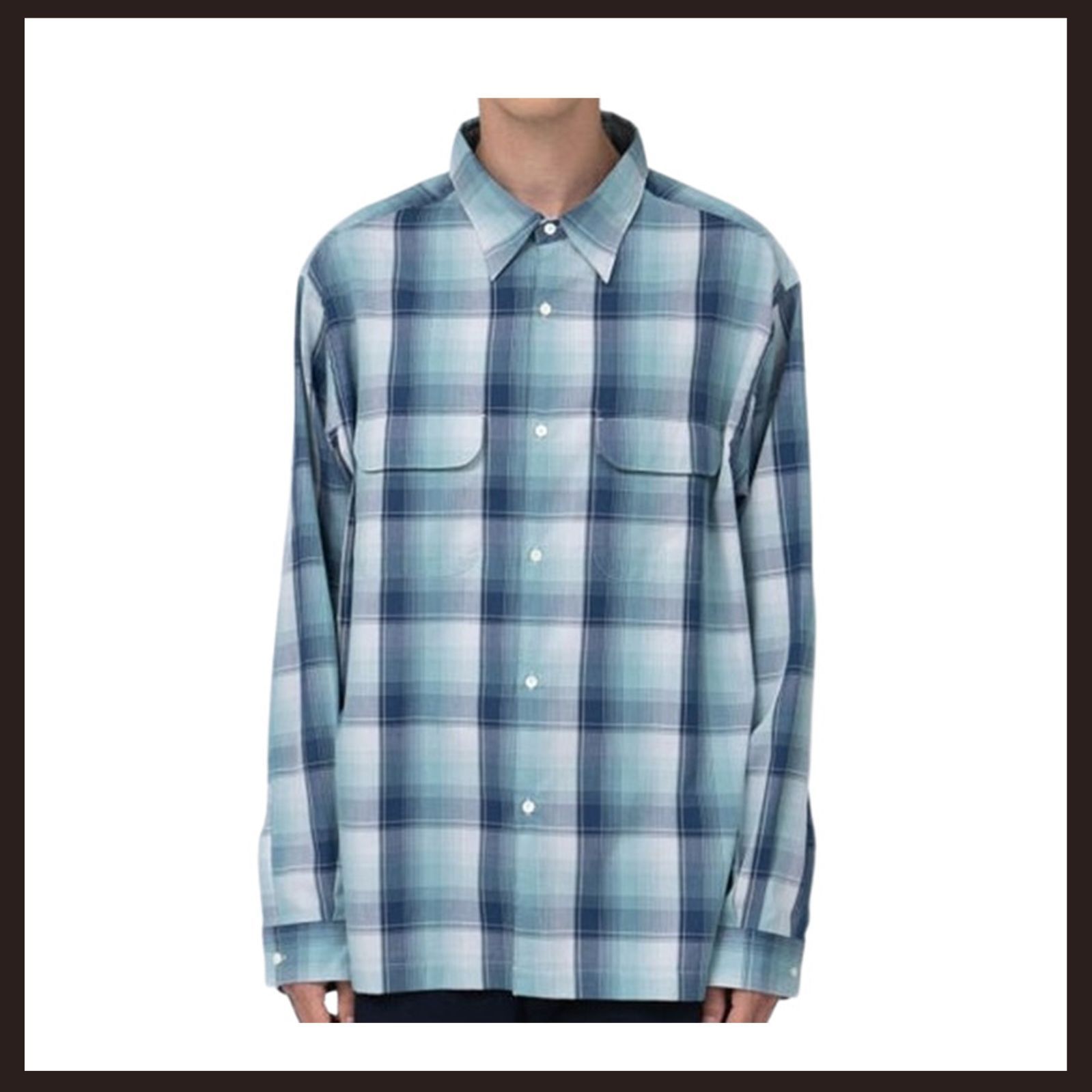 ♥ nanamica ナナミカ チェック柄 レギュラーカラーピケシャツ L ネイビー×ミント