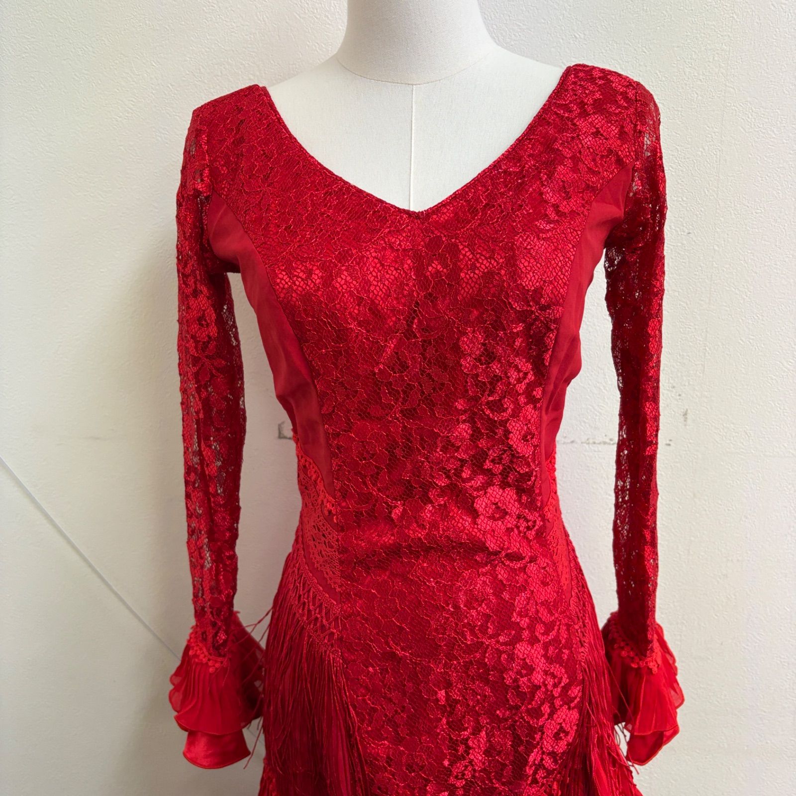 ソニアジョーンズ】フラメンコ衣装 ドレス フリル レース 赤 レッド