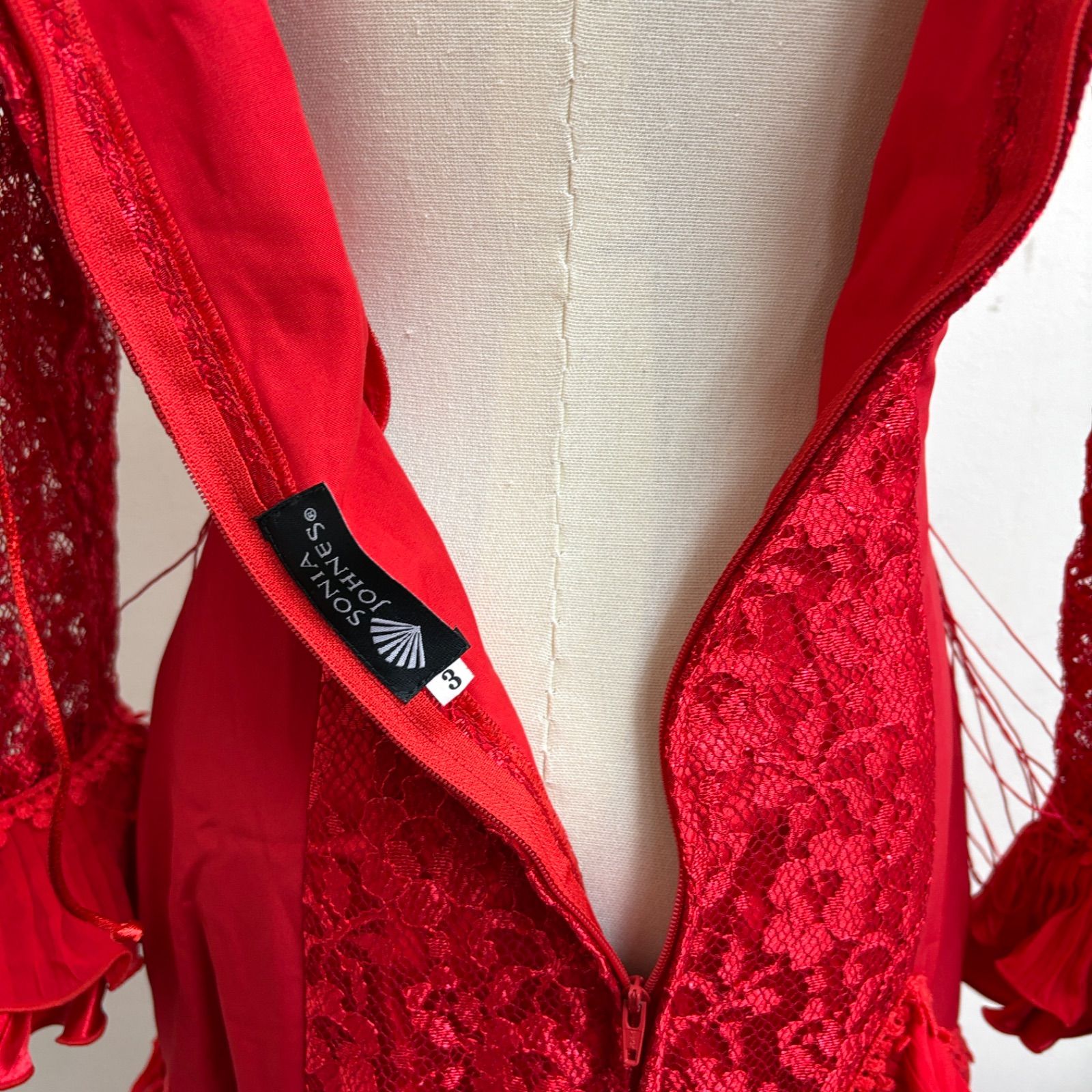 ソニアジョーンズ】フラメンコ衣装 ドレス フリル レース 赤 レッド