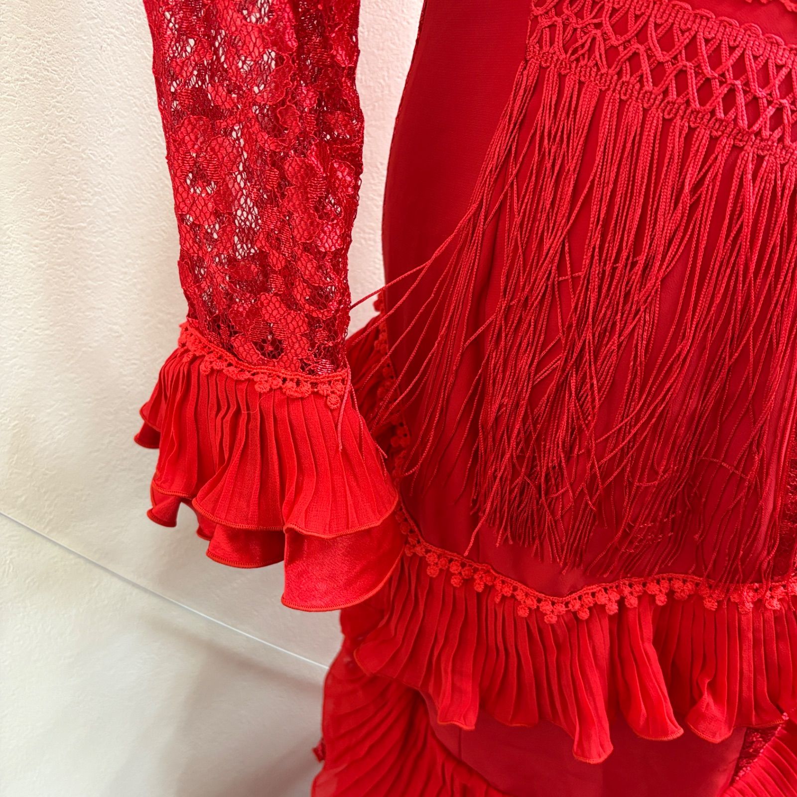 ソニアジョーンズ】フラメンコ衣装 ドレス フリル レース 赤 レッド