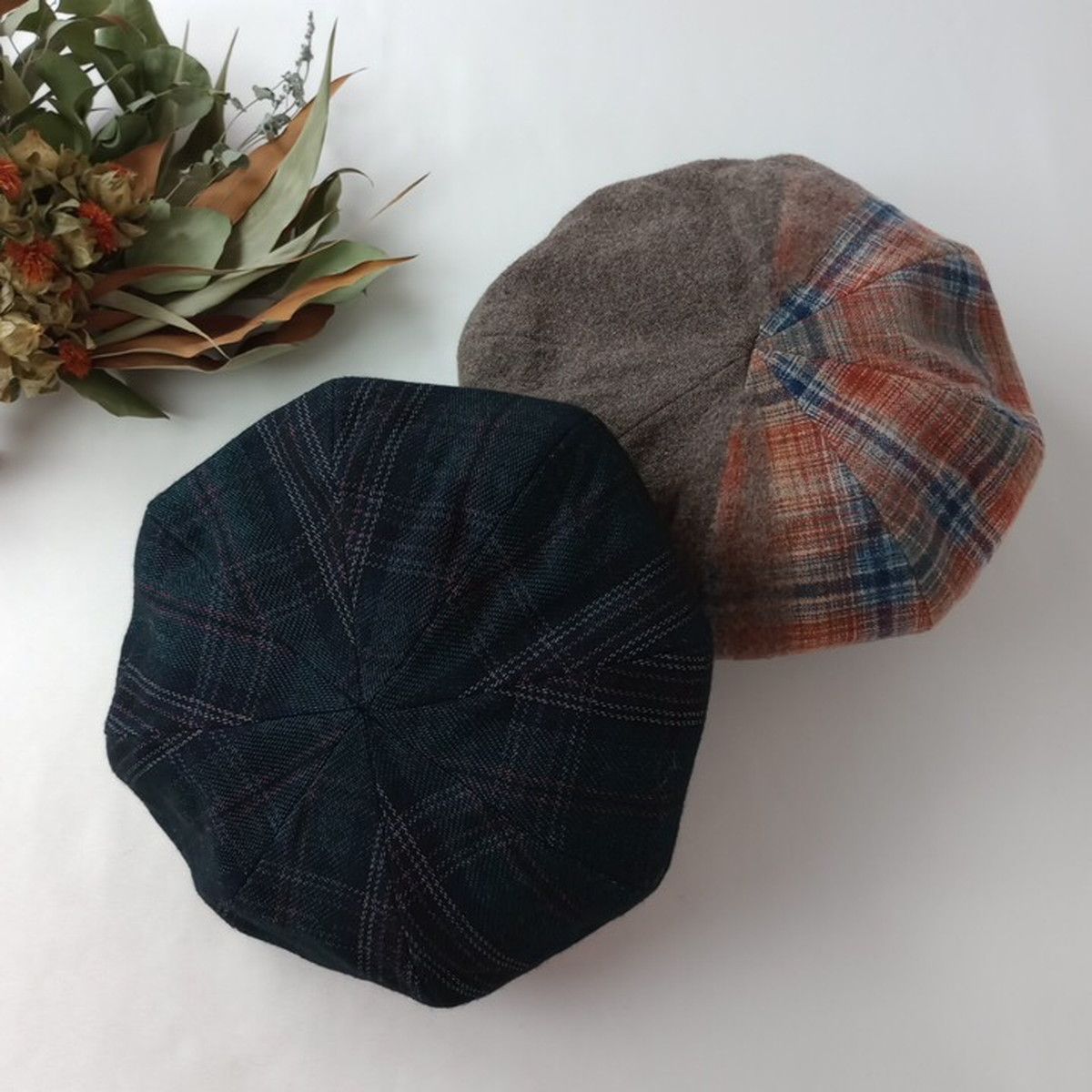 CA4LA カシラ 2点セット ウール 毛 混 ベレー帽 チェック 日本製