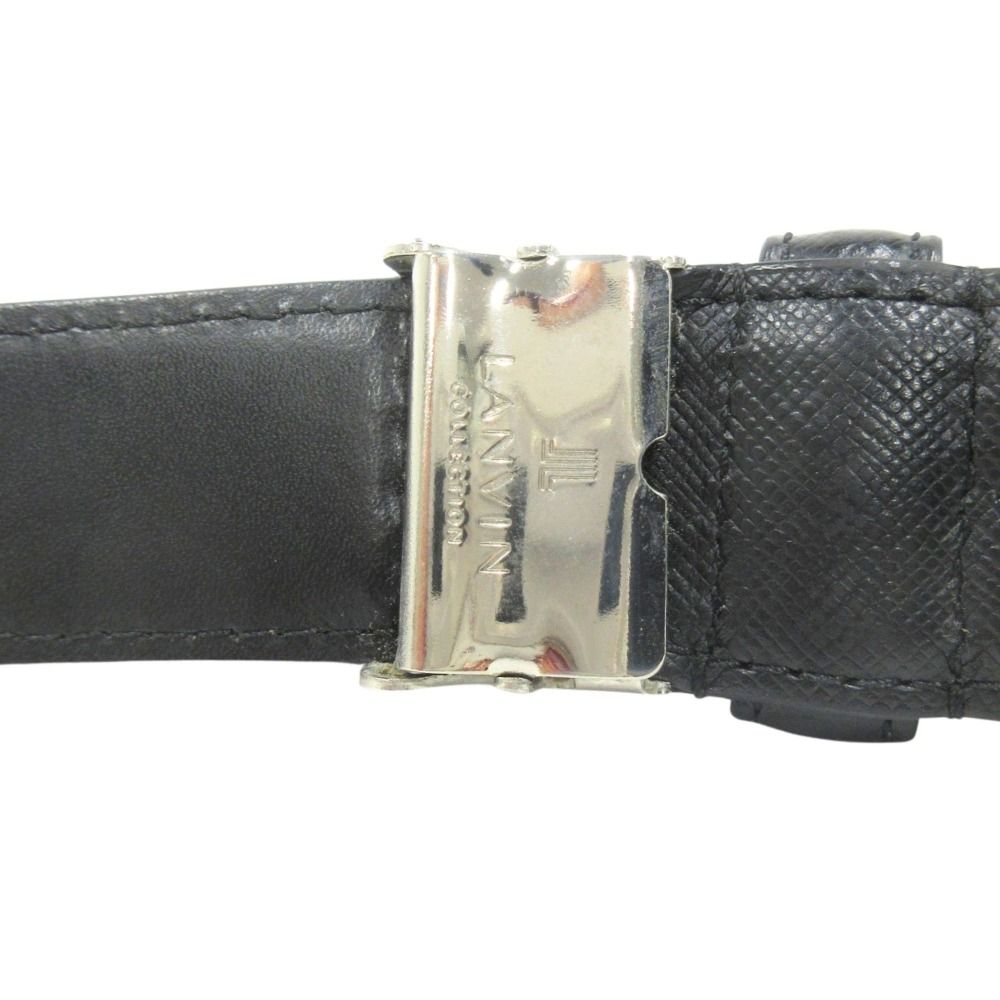 LANVIN ランバン エンボス レザー ピン ベルト スーツ ビシネス JLMB4400 サイズ30mm幅 黒 ブラック メンズ 古着 中古 USED