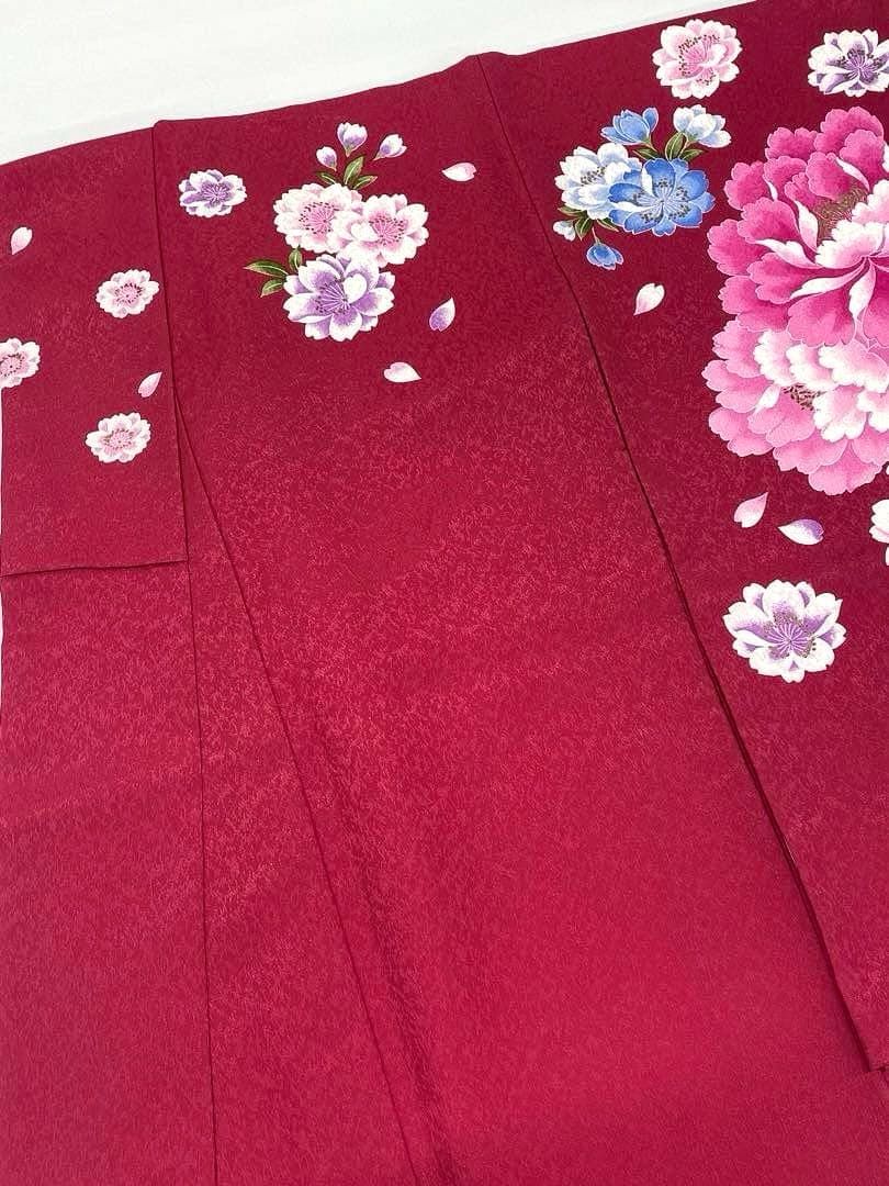 二尺袖 ポリエステル着物 金彩 紋意匠 牡丹 袴用 MOP589 - メルカリ