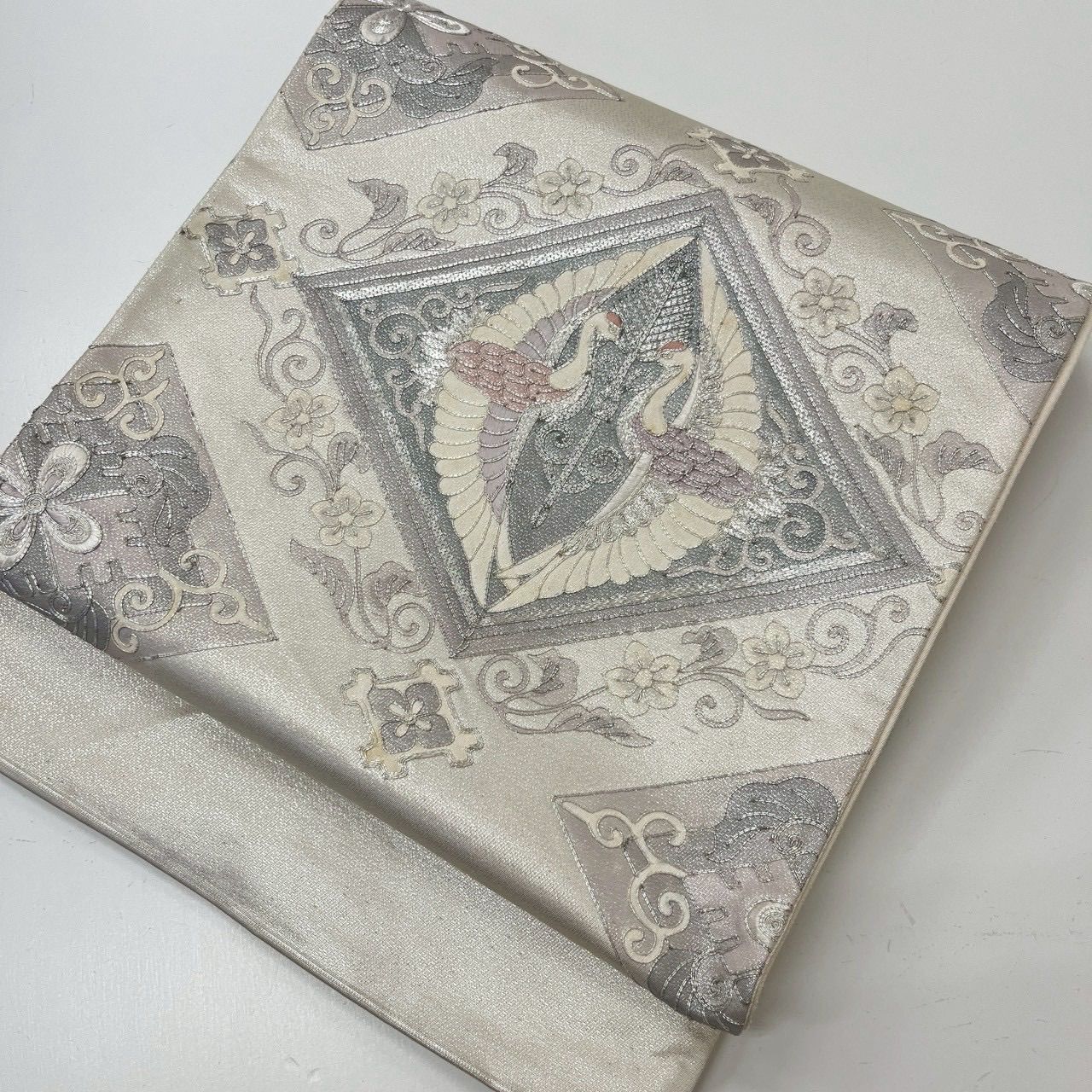 銀駒刺繍　袋帯　礼装 袋帯 菱形 鶴 銀駒刺繍 正絹 MA-3065 - メルカリ