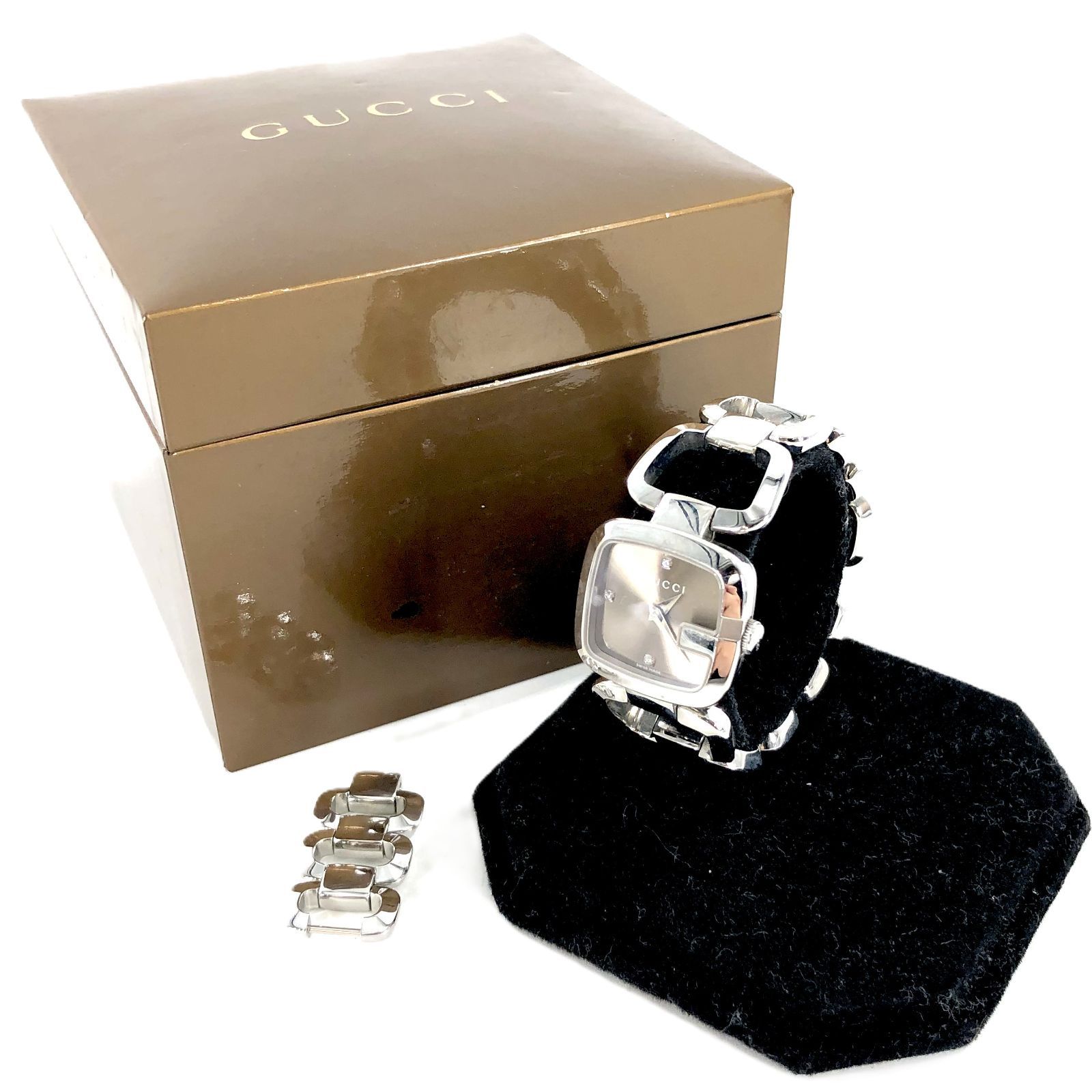 GUCCI グッチ 125.5 QZ|SS スクエア ブラウン文字盤 レディース腕時計 稼働品 PF-618