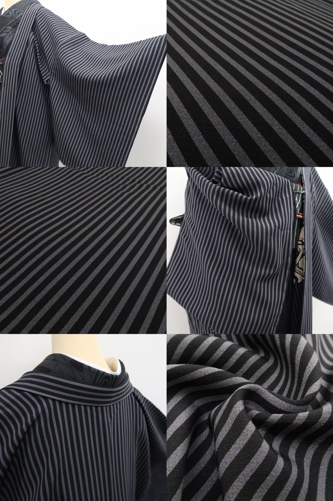 ❁tomihisa❁新品 斉藤三才 落款 縦縞 着物 正絹 ロング丈 仕付け糸付