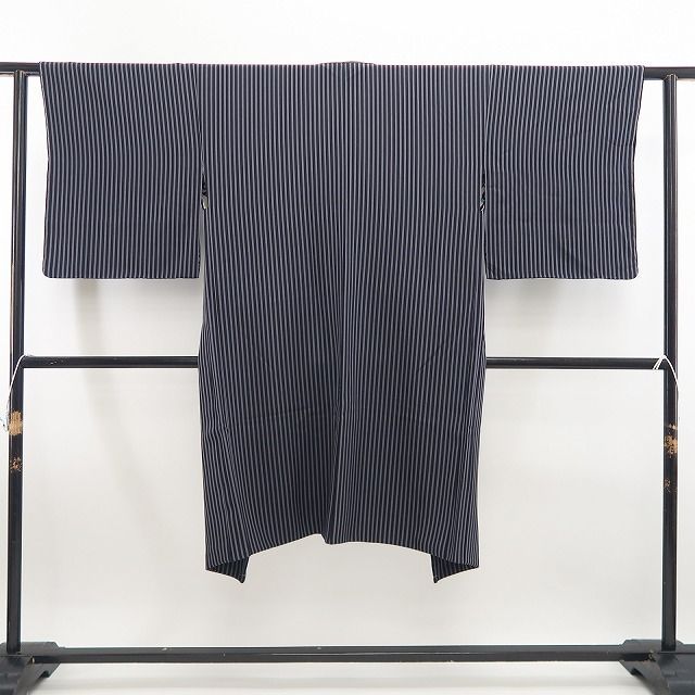 ★★正絹 縞　道中着 ロング カッコいい 超美品★★期間限定 格安！ ❁tomihisa❁新品 斉藤三才 落款 縦縞 着物 正絹 ロング丈 仕付け糸付