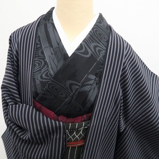 ❁tomihisa❁新品 斉藤三才 落款 縦縞 着物 正絹 ロング丈 仕付け糸付 