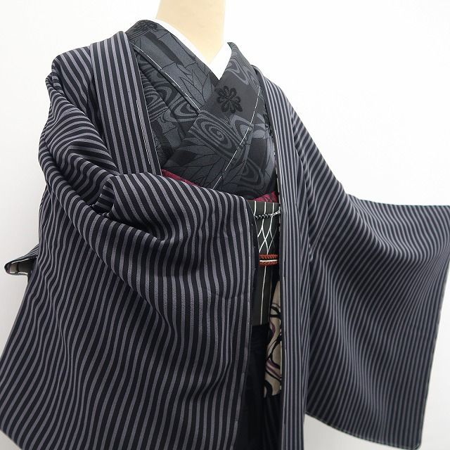 ❁tomihisa❁新品 斉藤三才 落款 縦縞 着物 正絹 ロング丈 仕付け糸付