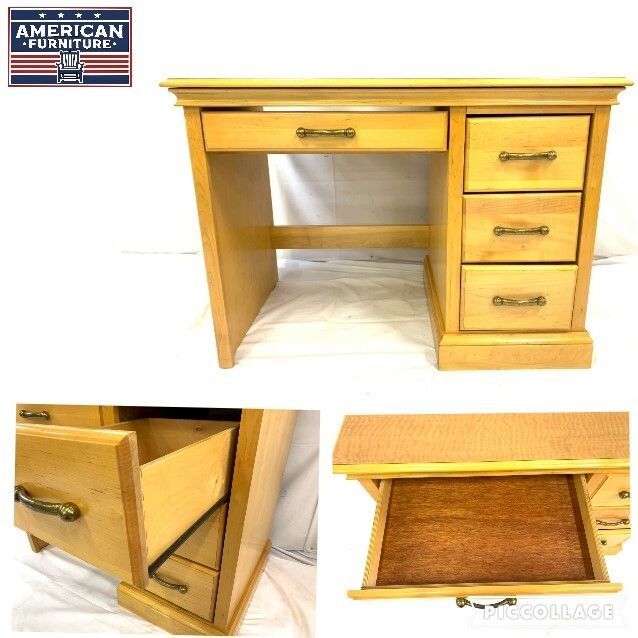 ◎ アメリカ製 片袖デスク ウッド 無垢 机 ワークデスク 事務机 アンティーク ビンテージ Lakewood C HL 19 VK