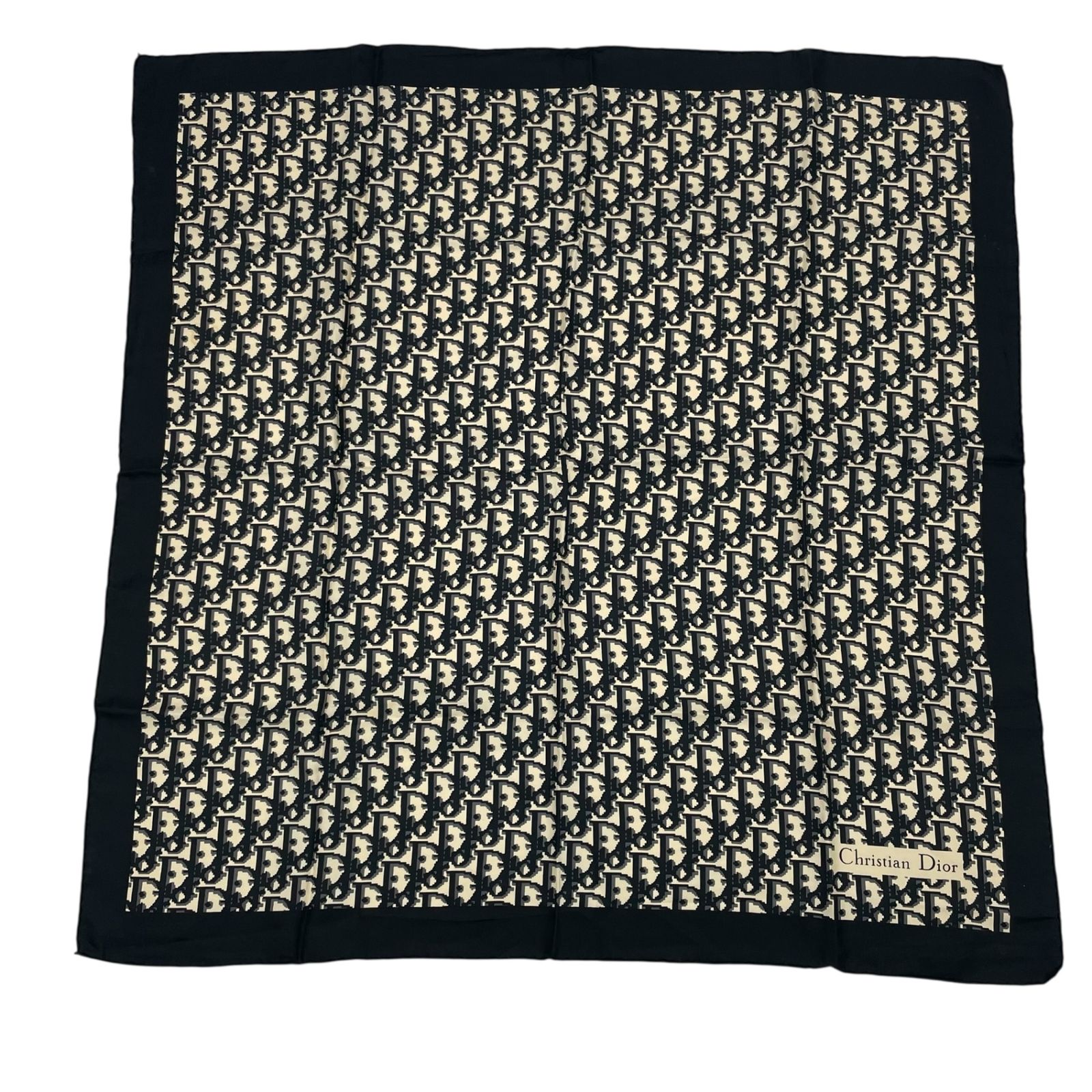 ディオール スカーフ トロッター柄 77×74 ブラック ホワイト シルク 美品 Christian Dior クリスチャン ディオール スカーフ シルク 大判