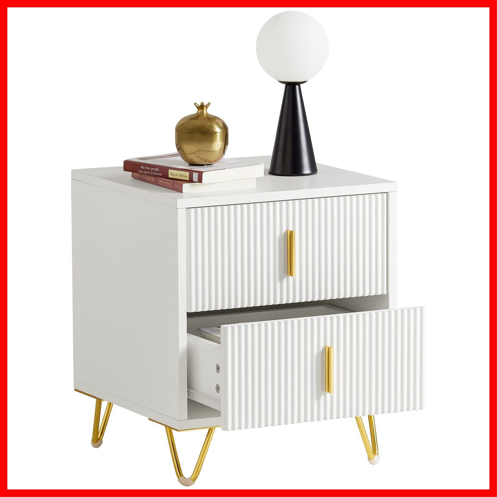 ナイトテーブル おしゃれ 幅40*奥行き40*高さ47 cm 電話台 木製 ベッドサイドテーブル ベッド横 収納 引き出し付き サイドテーブル ソファテーブル ベッド周り収納 白い FBT 115-W|ホワイト