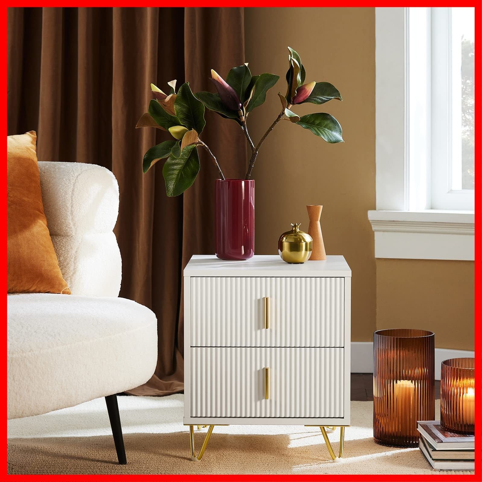 ナイトテーブル おしゃれ 幅40*奥行き40*高さ47 cm 電話台 木製 ベッドサイドテーブル ベッド横 収納 引き出し付き サイドテーブル ソファテーブル ベッド周り収納 白い FBT 115-W|ホワイト