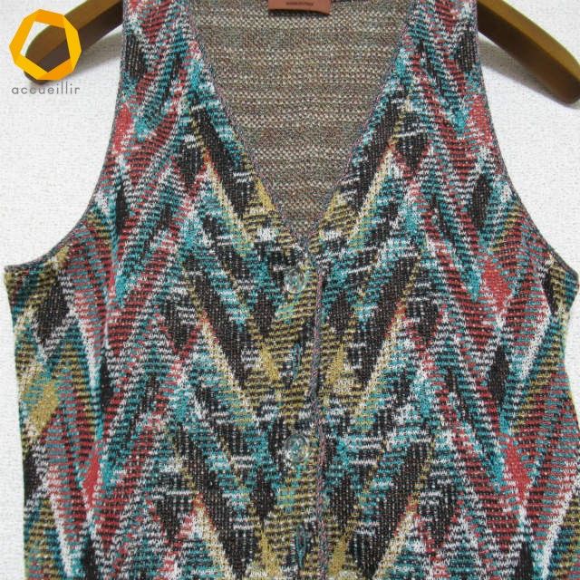 anc ミッソーニ MISSONI ベスト・ジレ 46 マルチ ニット ショート丈 総
