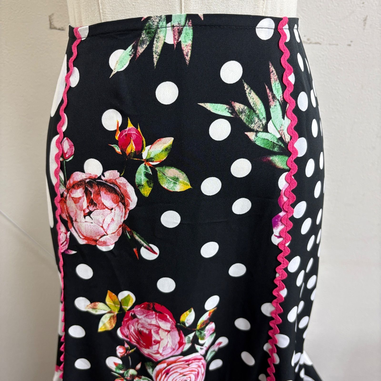 美品】ソニアジョーンズ 黒ドット柄 巻きスカート フラメンコ スカート