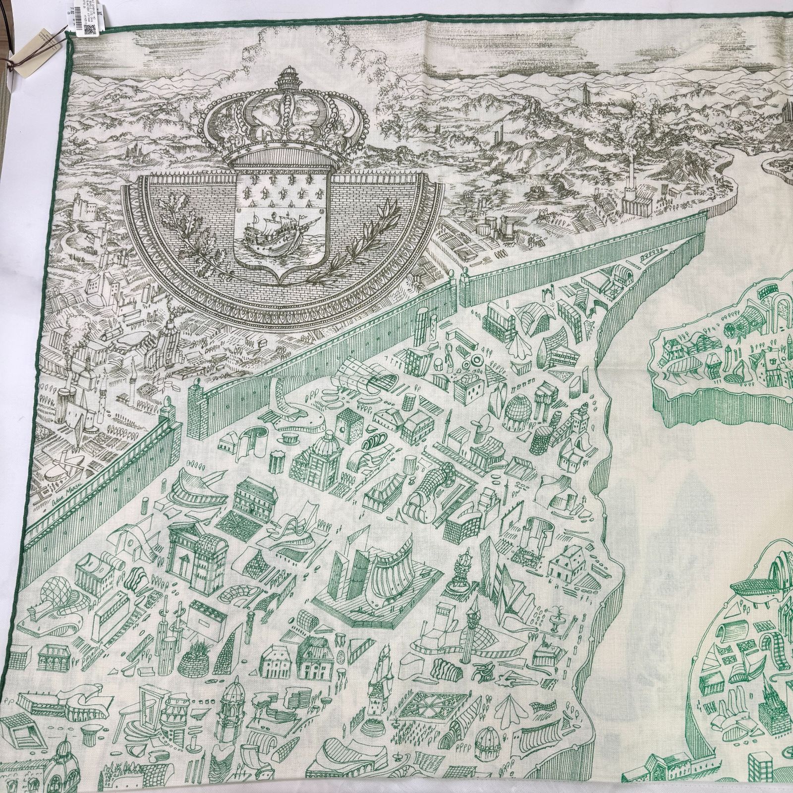 鑑定済み ♥ エルメス カレジェアン 140 ヌーベル シテ カヴァリエール ホワイト グリーン ヴェール ヴィフ カーキ ベージュ カシシル ストール ショール 馬