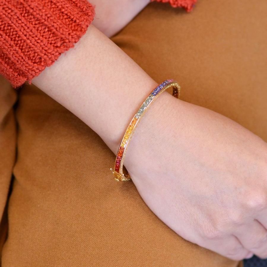 ゴールド バングル　マルチカラー装飾 バングル レディース 18金 K18 イエローゴールド マルチカラー