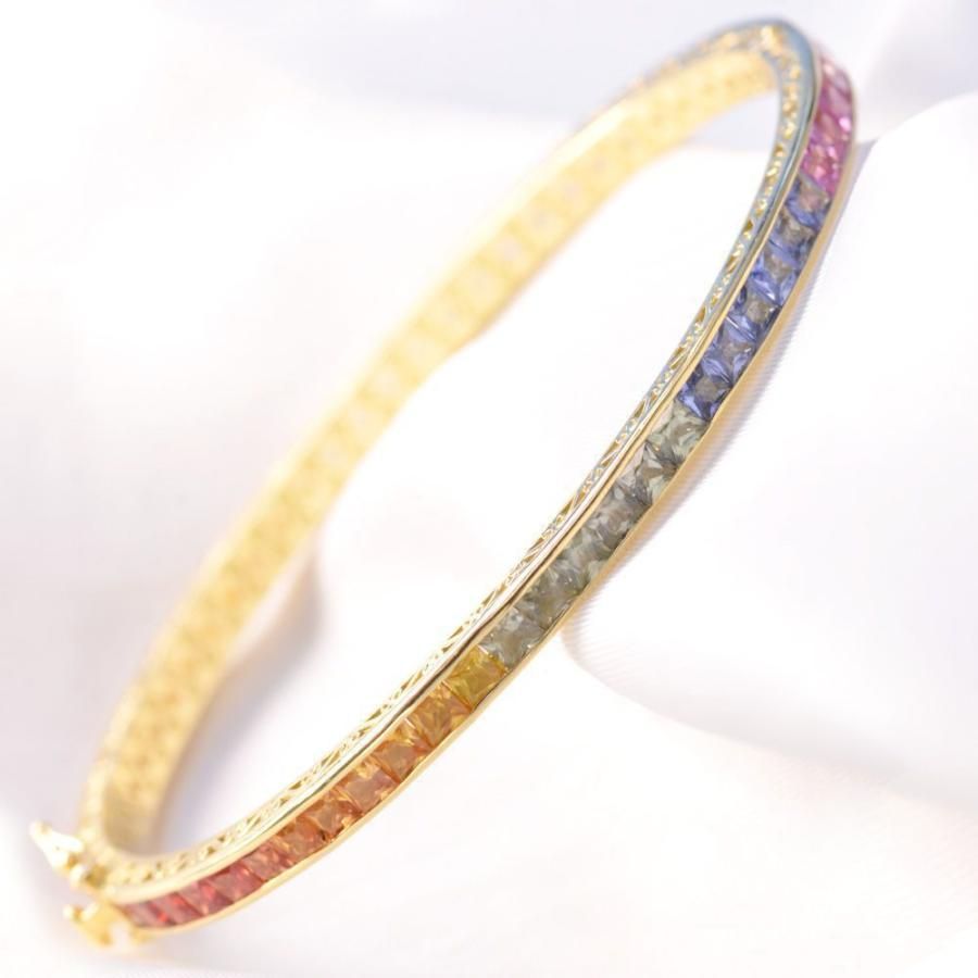 ゴールド バングル　マルチカラー装飾 バングル レディース 18金 K18 イエローゴールド マルチカラー