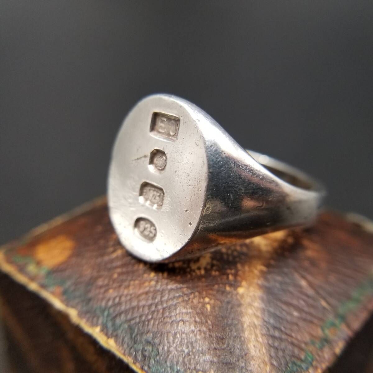 英国 Sheffield Convention マーク 925 シルバー ヴィンテージ オーバル シグネット リング 銀 指輪 重厚感 メンズ Gents Y 25-Q