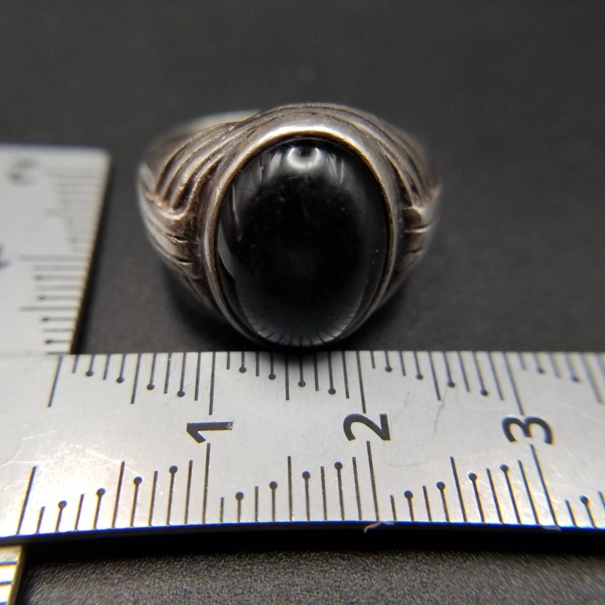  50 60 s 英国 ヴィンテージ 大粒 オニキス カボション 925 シルバー シグネット リング 指輪 銀 アールデコ Birmingham ホールマーク Y 25-Q リング 指輪 アクセサリー