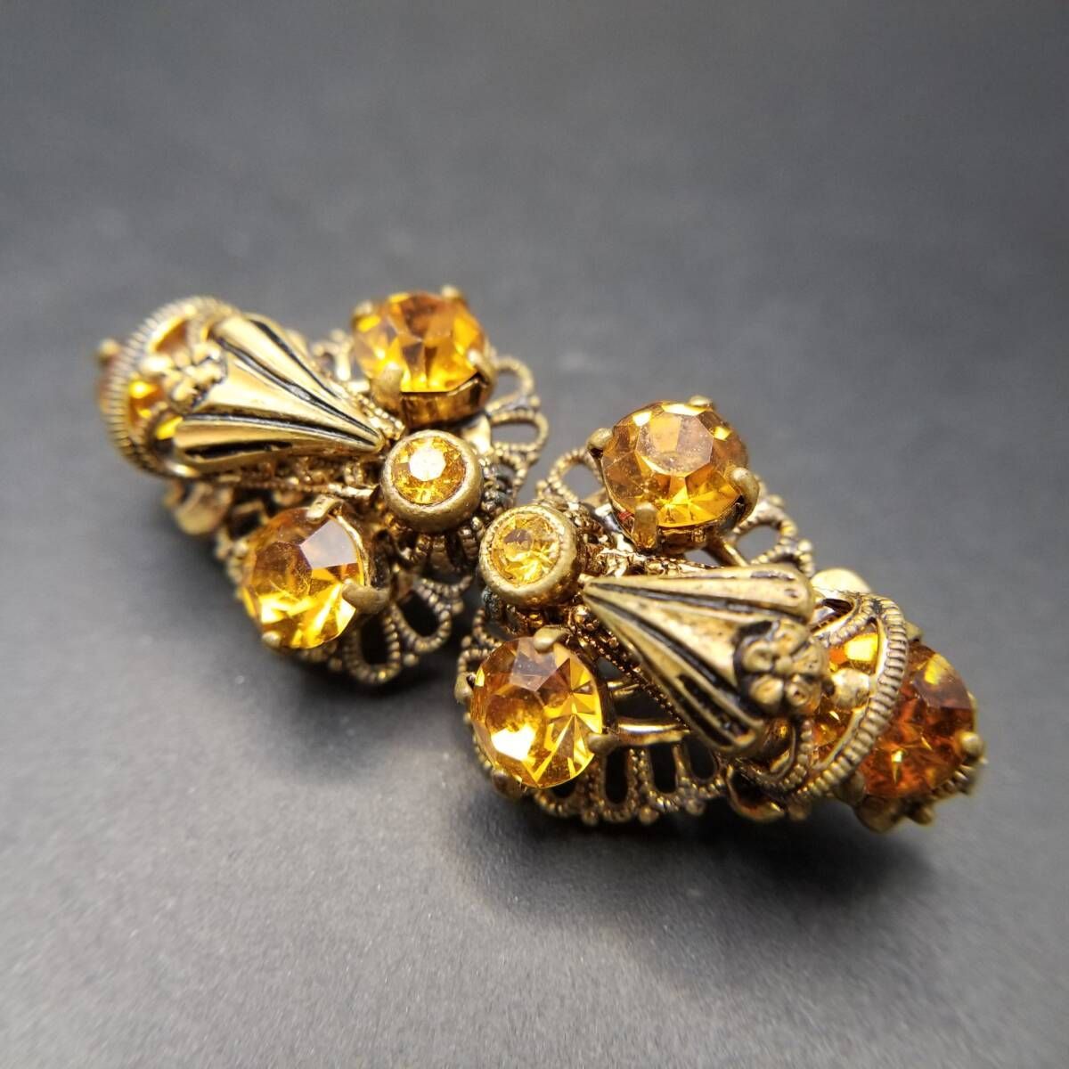 オレンジイエロー ガラス フローラル フィリグリー装飾 ヴィンテージ