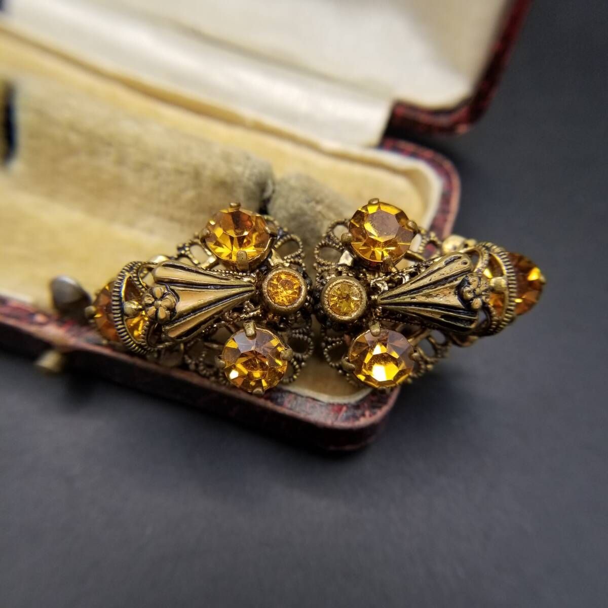 オレンジイエロー ガラス フローラル フィリグリー装飾 ヴィンテージ