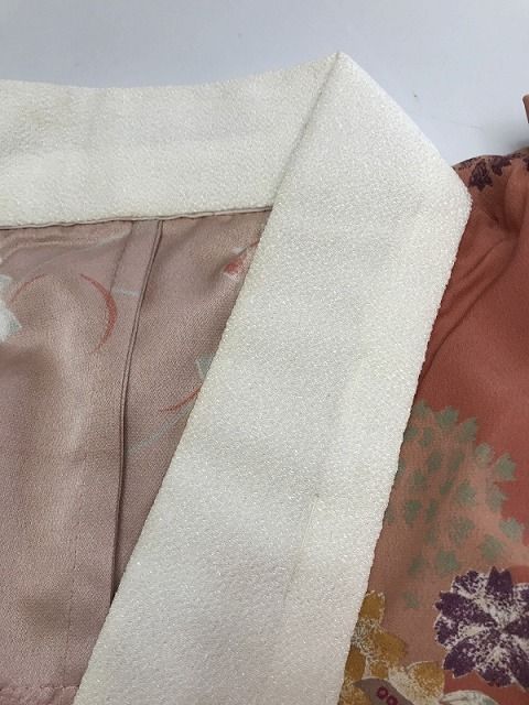 Mサイズ 長襦袢 化繊 曙色地に花くす玉模様