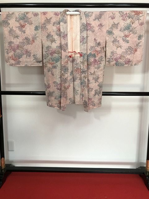 Mサイズ 羽織 正絹 ピンクぼかし地に薔薇模様