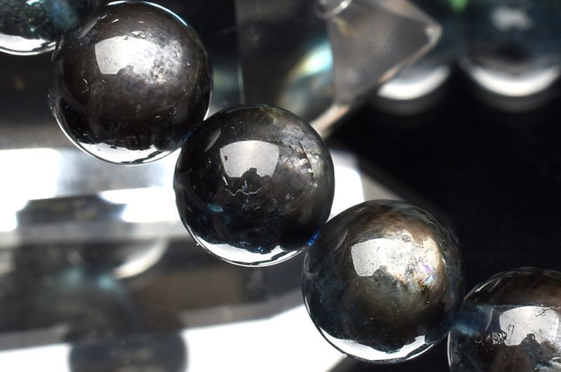 １点物 AA高品質 南アフリカ産 ブラックアクアマリン 9.5 mm ブレスレット パワーストーン 天然石 _U 8636