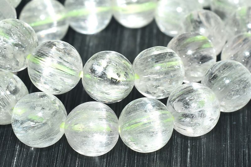 品質　ヒデナイトブレスレット 透明感＆キャッツアイ効果　クンツァイト　2-6 1点物】AAA透明◇キャッツアイ効果 クンツァイト(ヒデナイト) 6.5mm