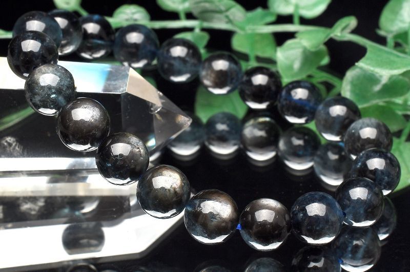１点物 AA高品質 南アフリカ産 ブラックアクアマリン 9.5 mm ブレスレット パワーストーン 天然石 _U 8636