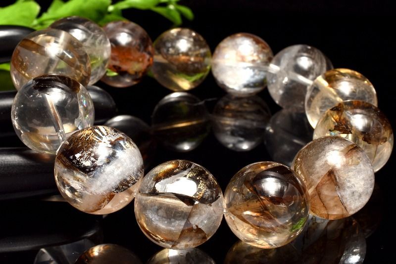 １点物 ブラック 虹入り ライモナイトインクォーツ 17.5-18.5 mm ブレスレット パワーストーン 天然石 _MC 3313