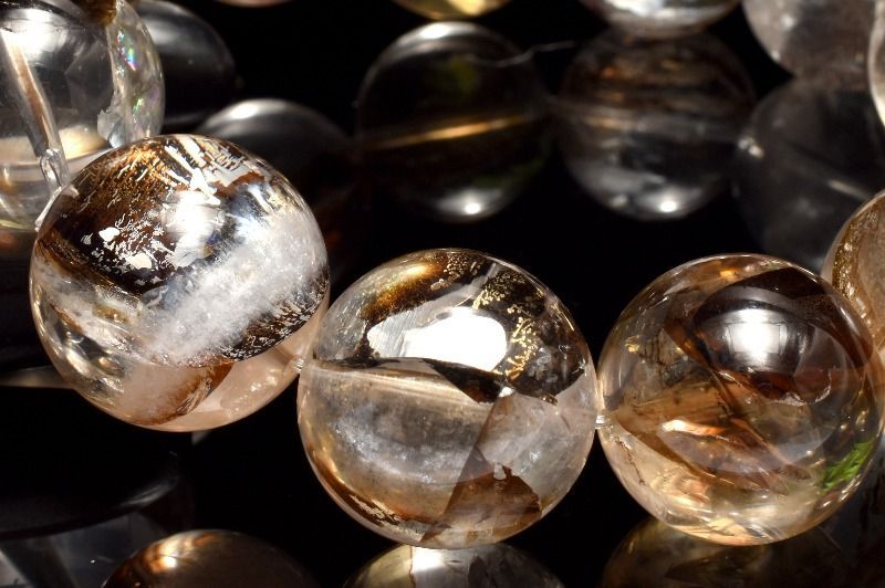 １点物 ブラック 虹入り ライモナイトインクォーツ 17.5-18.5 mm ブレスレット パワーストーン 天然石 _MC 3313