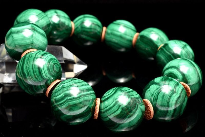 神秘の天眼模様◇大玉12.6mmマラカイトブレス｜守護・直感力・安眠サポート