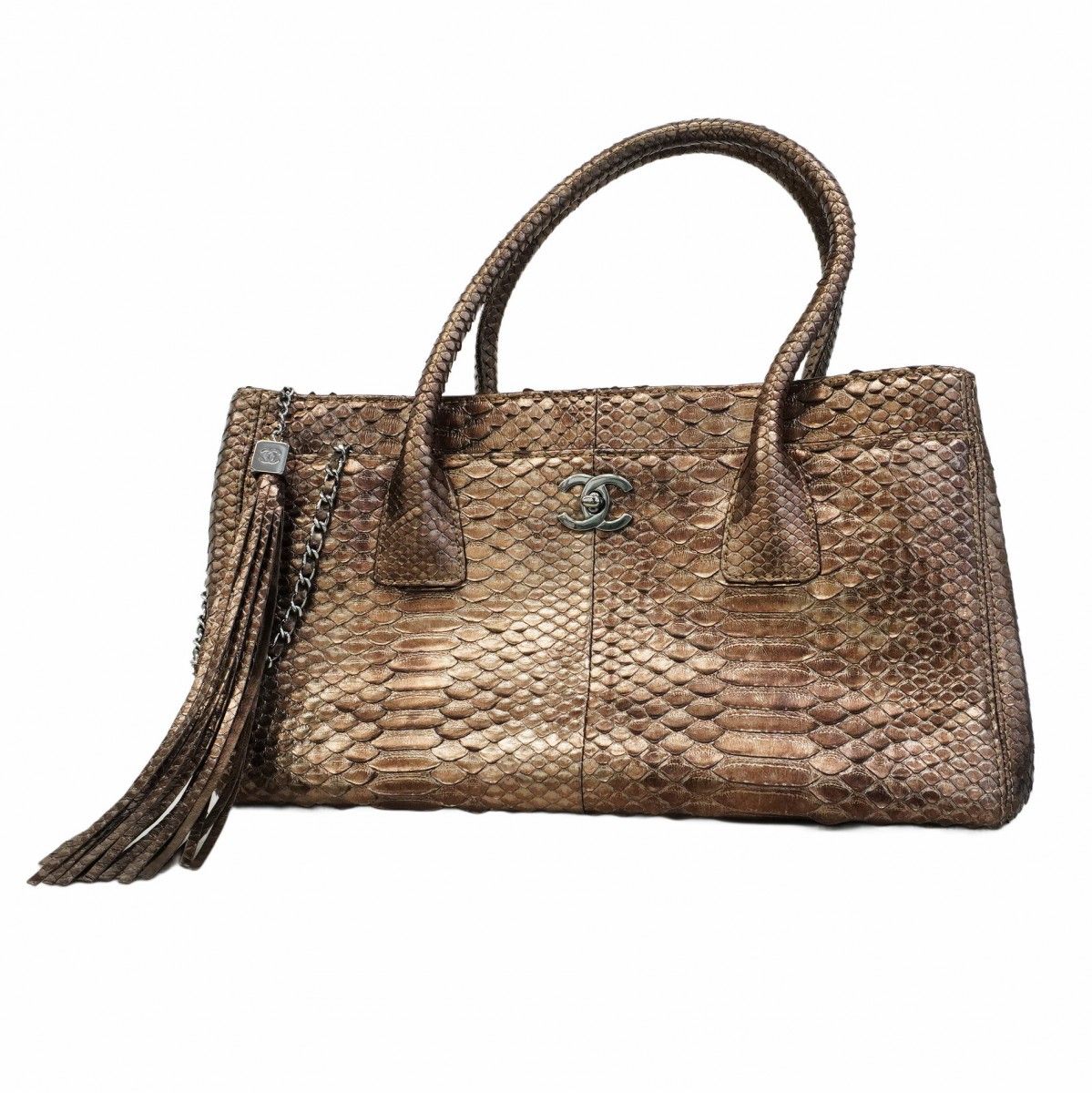 6ab0426-k】シャネル トートバッグ エグゼクティブ パイソン ブロンズ