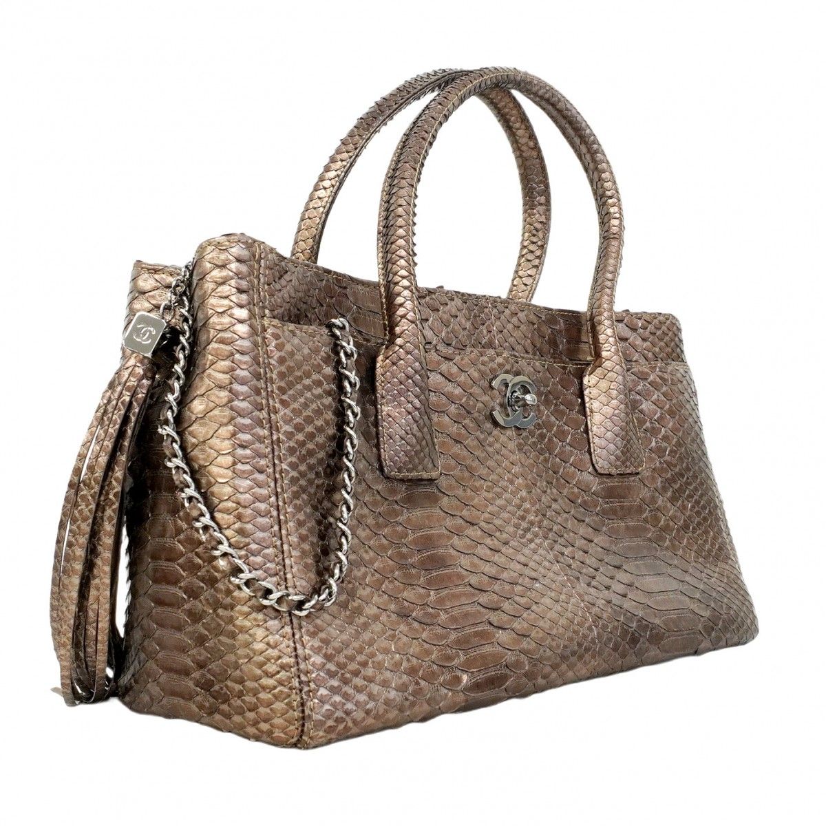 6ab0426-k】シャネル トートバッグ エグゼクティブ パイソン ブロンズ