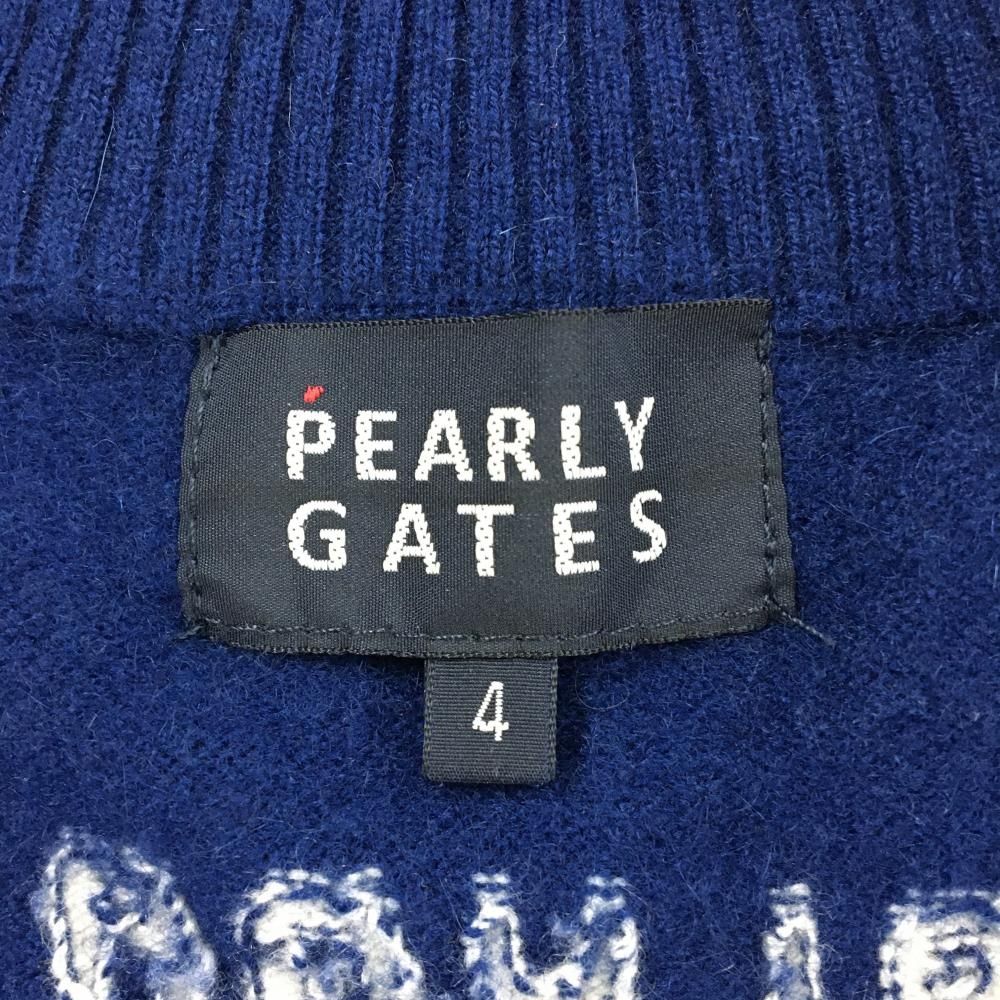 美品】パーリーゲイツ ニットジャケット ネイビー系×白 袖一部ボーダー