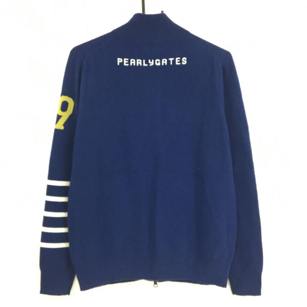 美品】パーリーゲイツ ニットジャケット ネイビー系×白 袖一部ボーダー