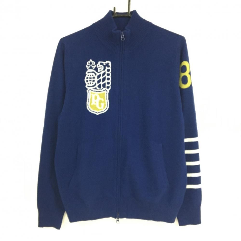 美品】パーリーゲイツ ニットジャケット ネイビー系×白 袖一部ボーダー