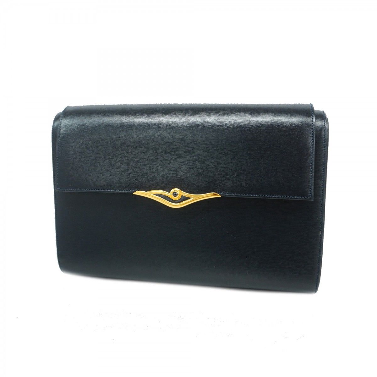 6 ab 0395 カルティエ クラッチバッグ サファイア レザー ネイビー ゴールド金具 レディース