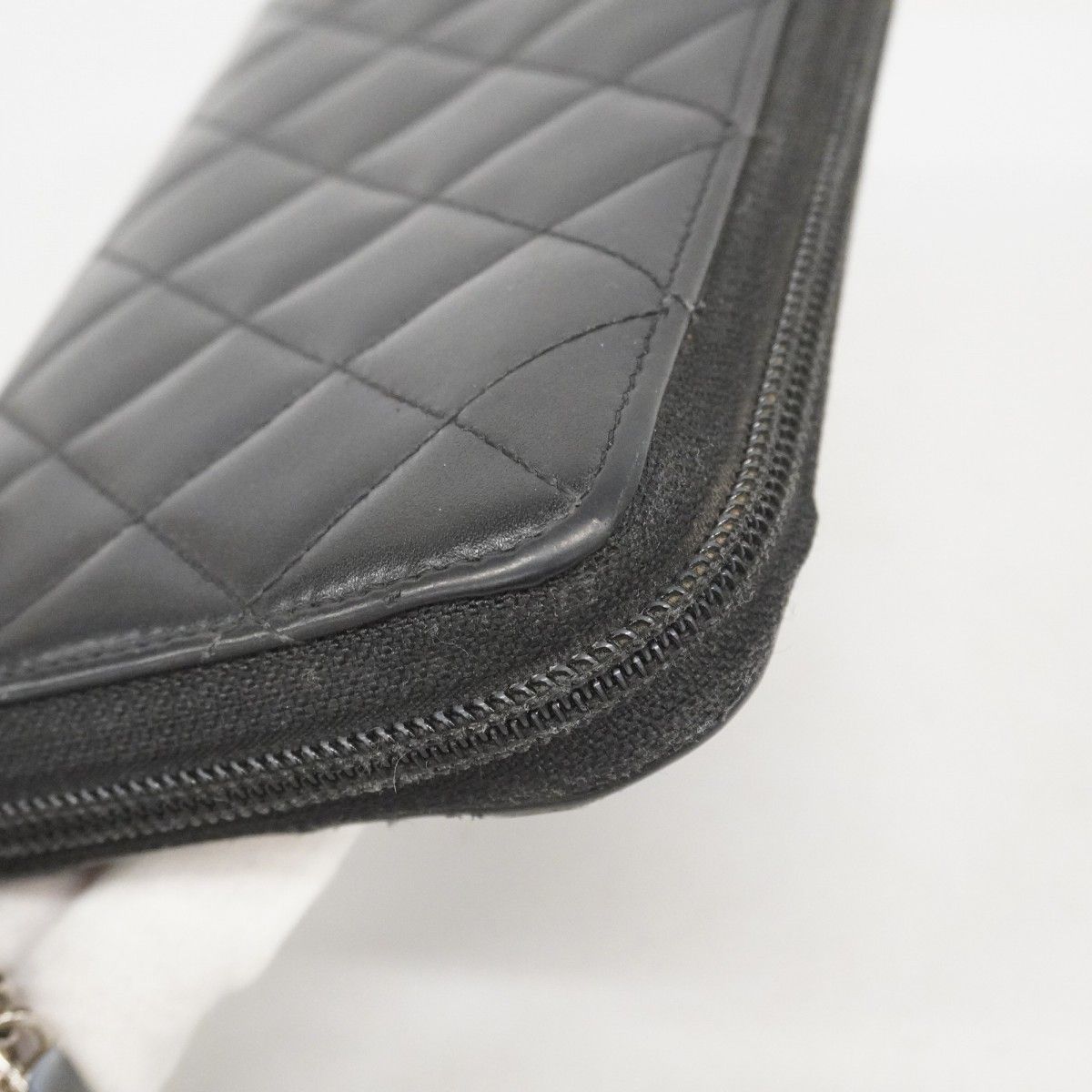 6ab0564-k】シャネル 長財布 カンボン ラムスキン ブラック シルバー