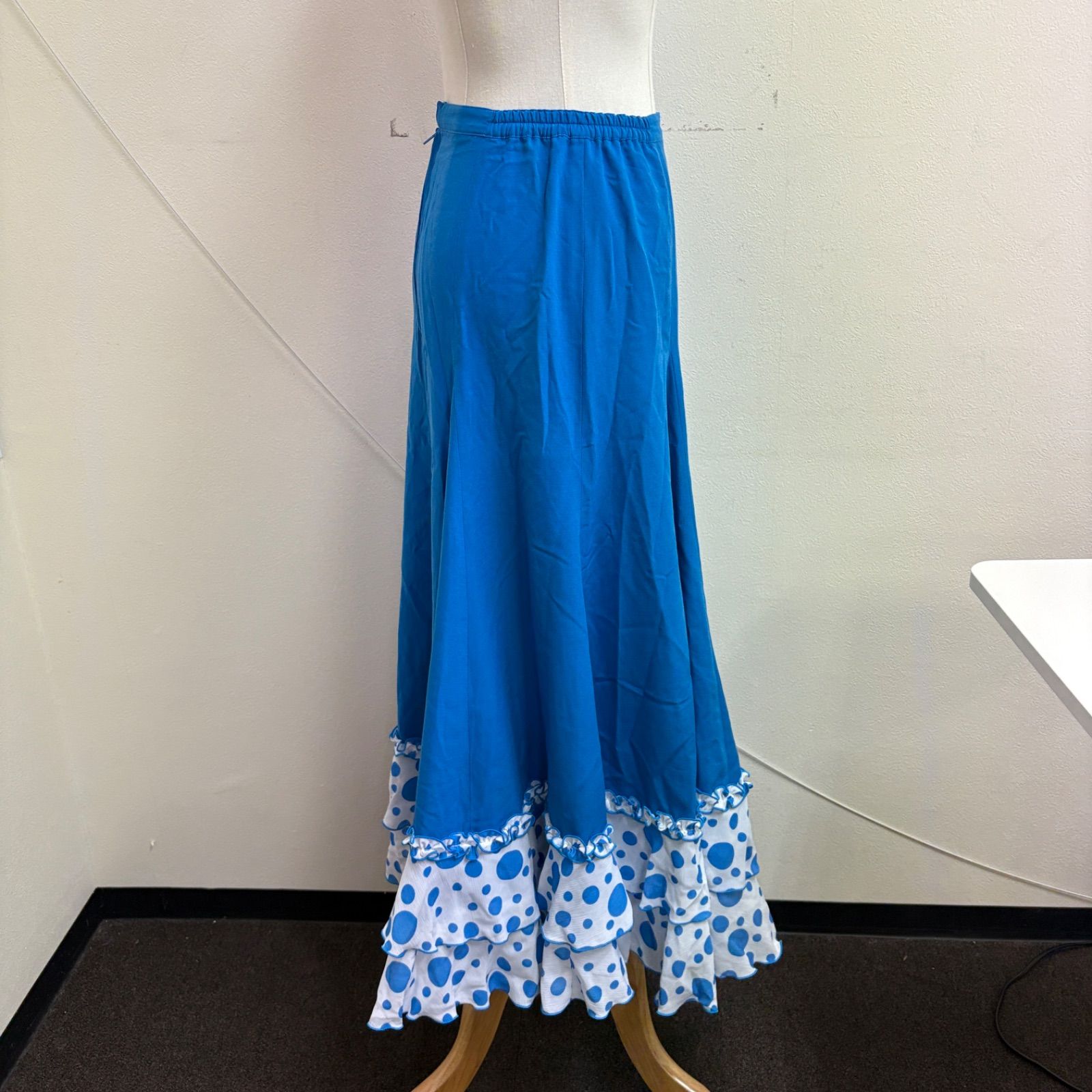 aiai】フラメンコ衣装 スカート ファルダ 水色 ドット スカーフ付き