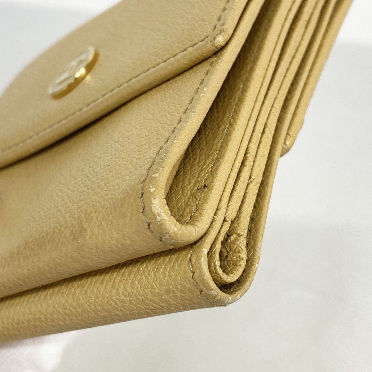 6ab0764-k】シャネル 三つ折り財布 ココボタン レザー ライトブラウン